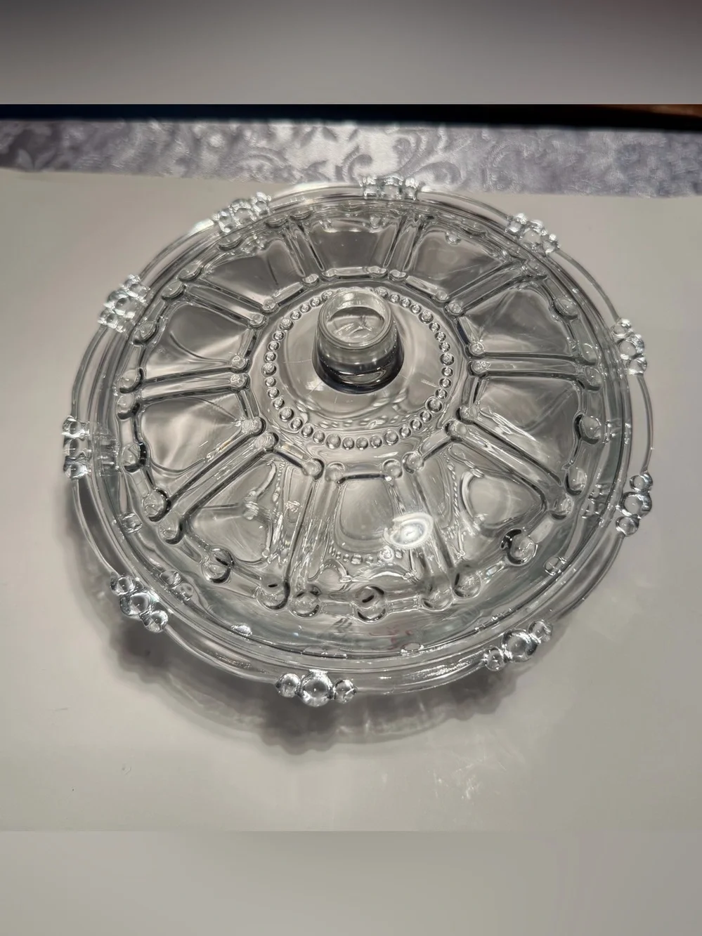 KIG Indonesia Vintage Glass Oyster Pearl Covered Candy Dish with Lid 7